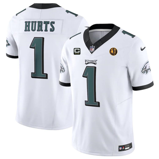 Men's Philadelphia Eagles #1 Jalen Hurts White 2023 F.U.S.E. With 3-star C Patch And John Madden Patch Vapor Limited Football Stitched Jersey